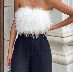 12th Tribe Faux Feather White Top Size Small